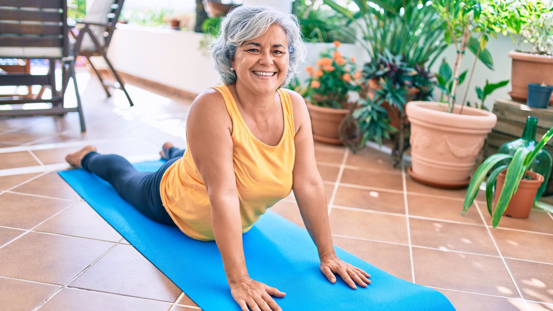 Elderly woman staying active during the summer